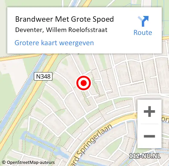 Locatie op kaart van de 112 melding: Brandweer Met Grote Spoed Naar Deventer, Willem Roelofsstraat op 11 april 2016 10:53