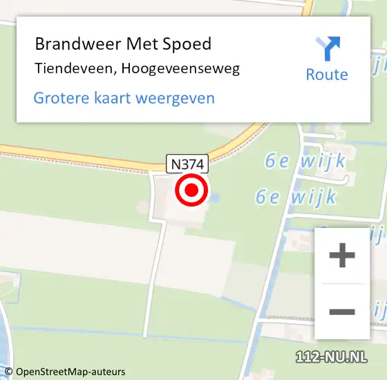 Locatie op kaart van de 112 melding: Brandweer Met Spoed Naar Tiendeveen, Hoogeveenseweg op 12 april 2016 07:25