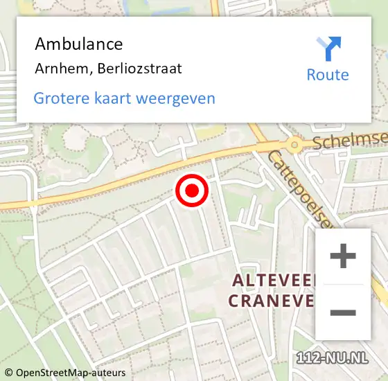 Locatie op kaart van de 112 melding: Ambulance Arnhem, Berliozstraat op 12 april 2016 09:03