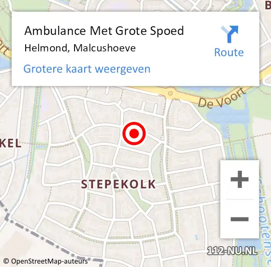 Locatie op kaart van de 112 melding: Ambulance Met Grote Spoed Naar Helmond, Malcushoeve op 12 april 2016 12:13