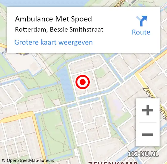 Locatie op kaart van de 112 melding: Ambulance Met Spoed Naar Rotterdam, Bessie Smithstraat op 12 april 2016 20:06