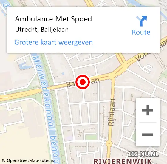 Locatie op kaart van de 112 melding: Ambulance Met Spoed Naar Utrecht, Balijelaan op 13 april 2016 01:09