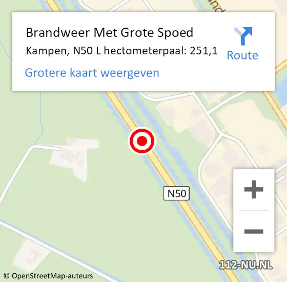 Locatie op kaart van de 112 melding: Brandweer Met Grote Spoed Naar Kampen, N50 L hectometerpaal: 251,1 op 13 april 2016 08:50