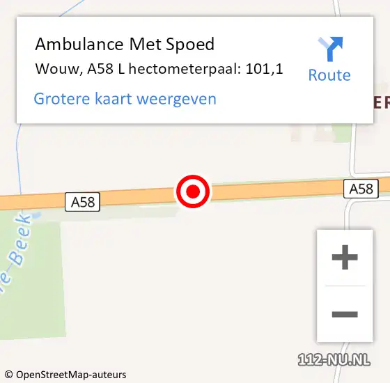 Locatie op kaart van de 112 melding: Ambulance Met Spoed Naar Wouw, A58 L hectometerpaal: 100,9 op 13 april 2016 10:11