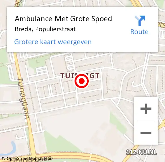 Locatie op kaart van de 112 melding: Ambulance Met Grote Spoed Naar Breda, Populierstraat op 13 april 2016 18:17