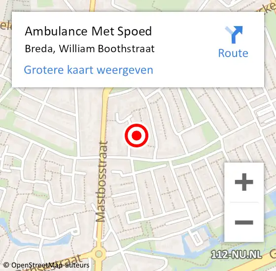 Locatie op kaart van de 112 melding: Ambulance Met Spoed Naar Breda, William Boothstraat op 13 april 2016 22:07