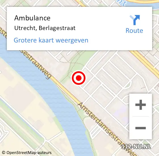 Locatie op kaart van de 112 melding: Ambulance Utrecht, Berlagestraat op 12 december 2013 00:48