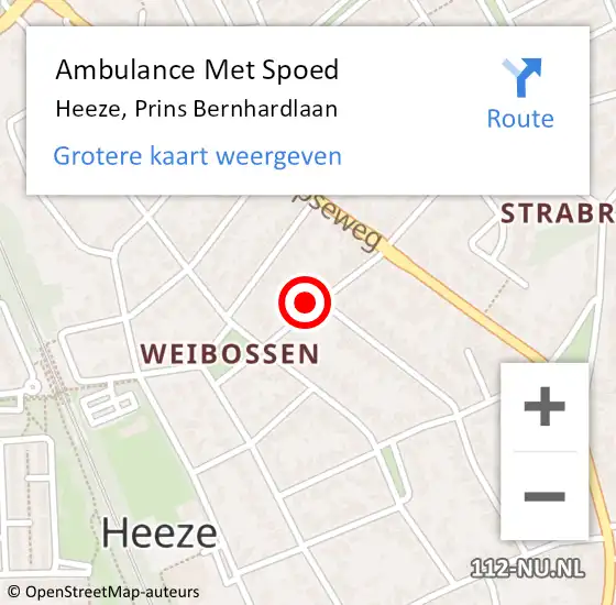 Locatie op kaart van de 112 melding: Ambulance Met Spoed Naar Heeze, Prins Bernhardlaan op 15 april 2016 17:55