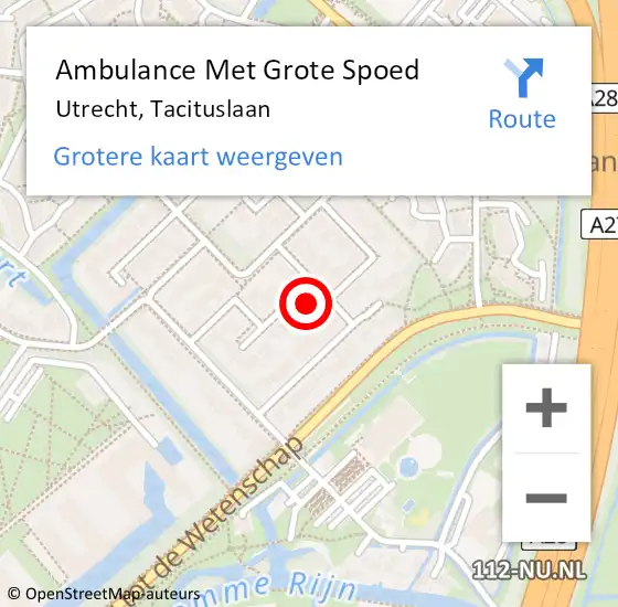Locatie op kaart van de 112 melding: Ambulance Met Grote Spoed Naar Utrecht, Tacituslaan op 15 april 2016 19:46