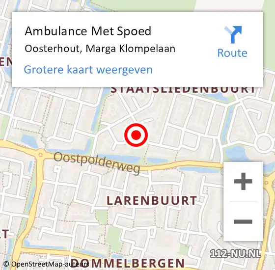 Locatie op kaart van de 112 melding: Ambulance Met Spoed Naar Oosterhout, Marga Klompelaan op 15 april 2016 22:22