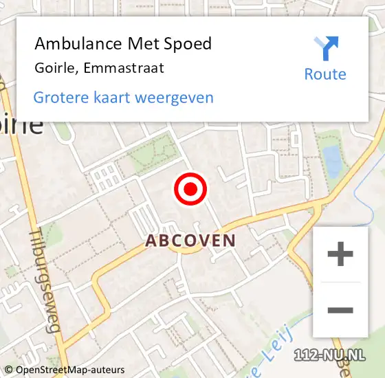 Locatie op kaart van de 112 melding: Ambulance Met Spoed Naar Goirle, Emmastraat op 16 april 2016 09:41
