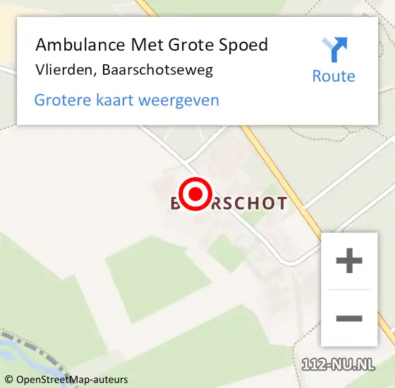 Locatie op kaart van de 112 melding: Ambulance Met Grote Spoed Naar Vlierden, Baarschotseweg op 17 april 2016 12:12