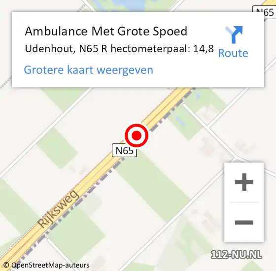 Locatie op kaart van de 112 melding: Ambulance Met Grote Spoed Naar Udenhout, N65 R hectometerpaal: 14,8 op 17 april 2016 18:00