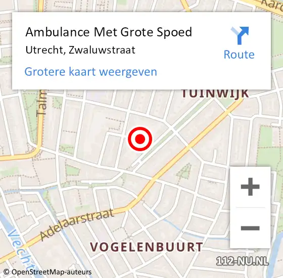 Locatie op kaart van de 112 melding: Ambulance Met Grote Spoed Naar Utrecht, Zwaluwstraat op 18 april 2016 07:40