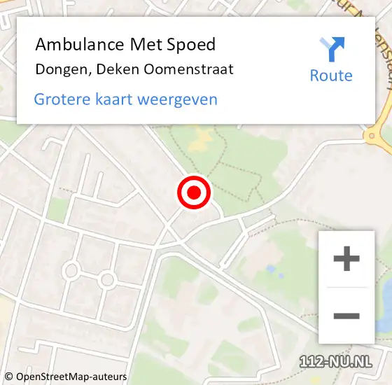 Locatie op kaart van de 112 melding: Ambulance Met Spoed Naar Dongen, Deken Oomenstraat op 18 april 2016 15:00