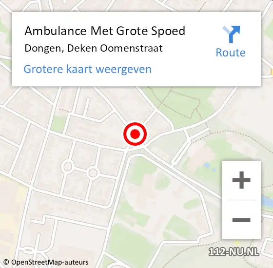 Locatie op kaart van de 112 melding: Ambulance Met Grote Spoed Naar Dongen, Deken Oomenstraat op 18 april 2016 15:04