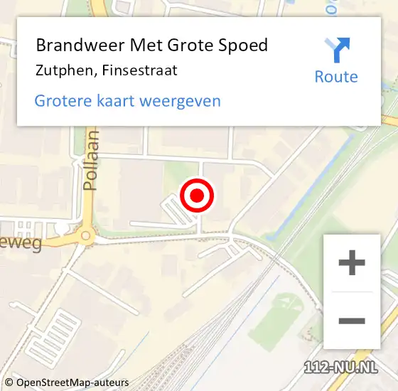Locatie op kaart van de 112 melding: Brandweer Met Grote Spoed Naar Zutphen, Finsestraat op 12 december 2013 10:41