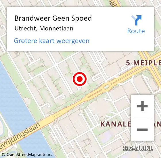 Locatie op kaart van de 112 melding: Brandweer Geen Spoed Naar Utrecht, Monnetlaan op 18 april 2016 23:58