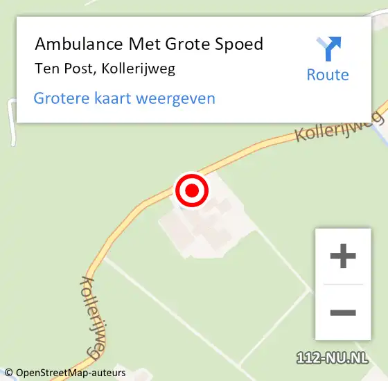 Locatie op kaart van de 112 melding: Ambulance Met Grote Spoed Naar Ten Post, Kollerijweg op 19 april 2016 15:28