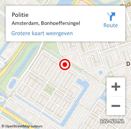 Locatie op kaart van de 112 melding: Politie Amsterdam, Bonhoeffersingel op 19 april 2016 16:01