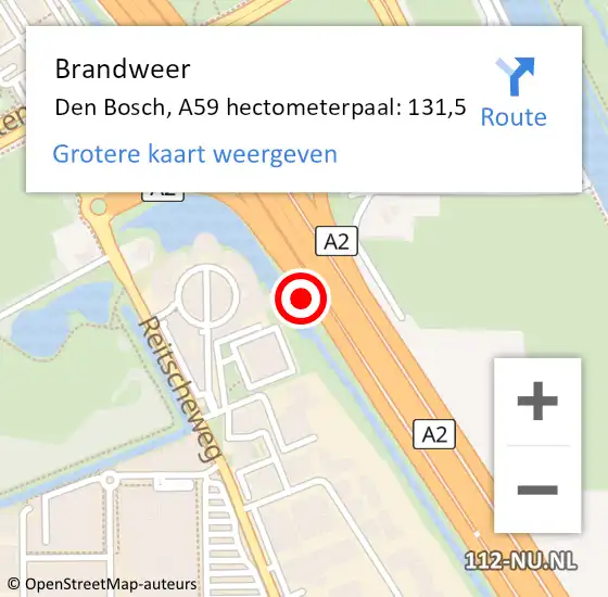 Locatie op kaart van de 112 melding: Brandweer Den Bosch, A59 hectometerpaal: 133,1 op 19 april 2016 16:49