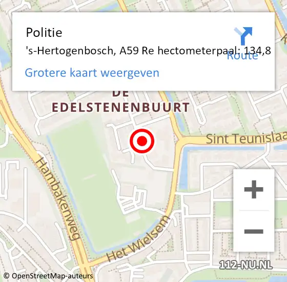 Locatie op kaart van de 112 melding: Politie 's-Hertogenbosch, A59 Re hectometerpaal: 133,1 op 19 april 2016 16:49