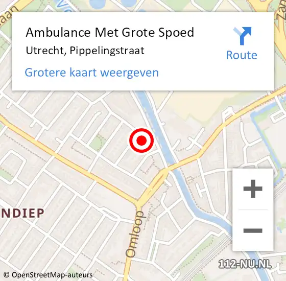 Locatie op kaart van de 112 melding: Ambulance Met Grote Spoed Naar Utrecht, Pippelingstraat op 12 december 2013 12:18