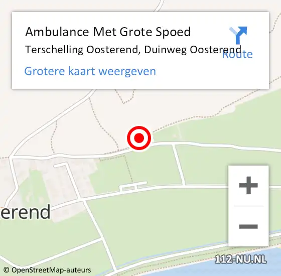 Locatie op kaart van de 112 melding: Ambulance Met Grote Spoed Naar Terschelling Oosterend, Duinweg Oosterend op 19 april 2016 21:02