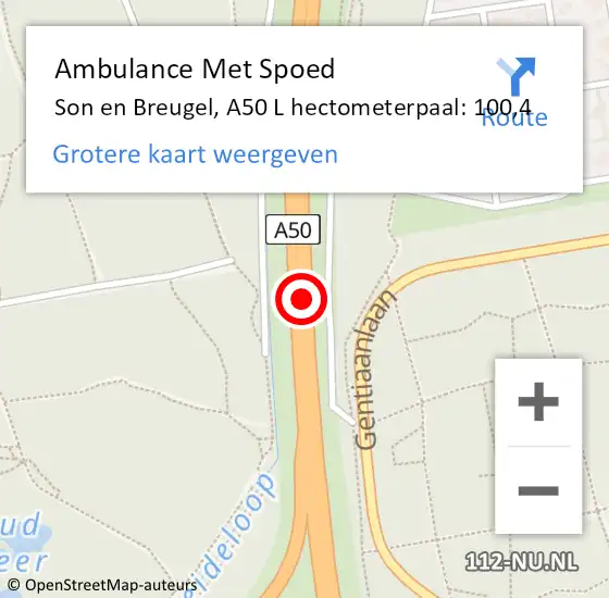 Locatie op kaart van de 112 melding: Ambulance Met Spoed Naar Son en Breugel, A50 L hectometerpaal: 100,4 op 20 april 2016 06:05