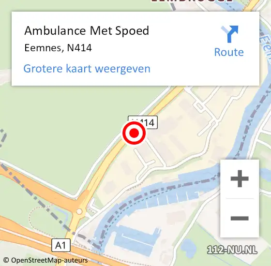 Locatie op kaart van de 112 melding: Ambulance Met Spoed Naar Eemnes, N414 op 20 april 2016 14:23
