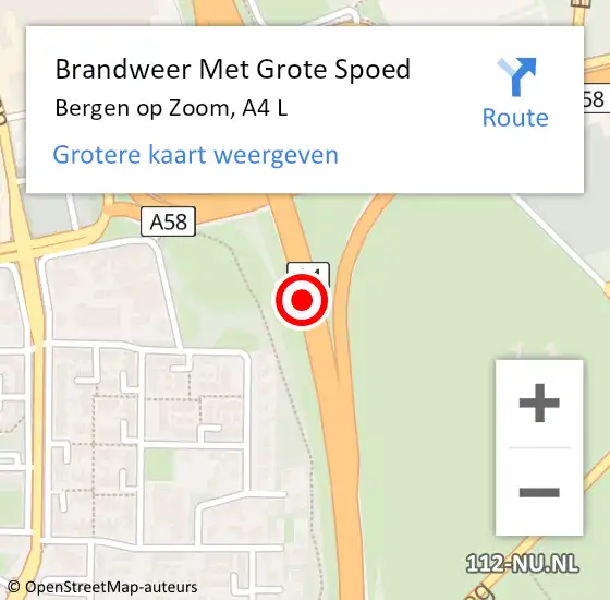 Locatie op kaart van de 112 melding: Brandweer Met Grote Spoed Naar Bergen op Zoom, A4 R hectometerpaal: 234,3 op 21 april 2016 05:57
