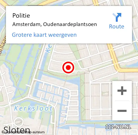 Locatie op kaart van de 112 melding: Politie Amsterdam, Oudenaardeplantsoen op 21 april 2016 13:06