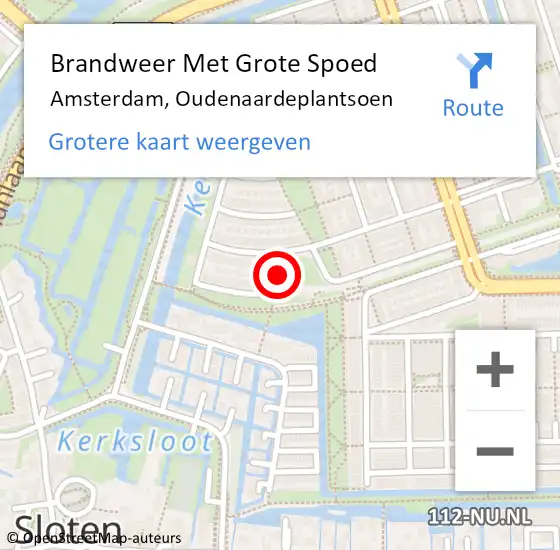 Locatie op kaart van de 112 melding: Brandweer Met Grote Spoed Naar Amsterdam, Oudenaardeplantsoen op 21 april 2016 13:08