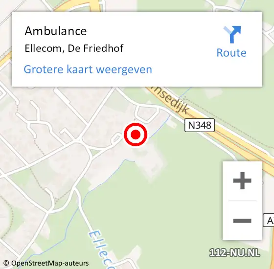 Locatie op kaart van de 112 melding: Ambulance Ellecom, De Friedhof op 21 april 2016 16:00