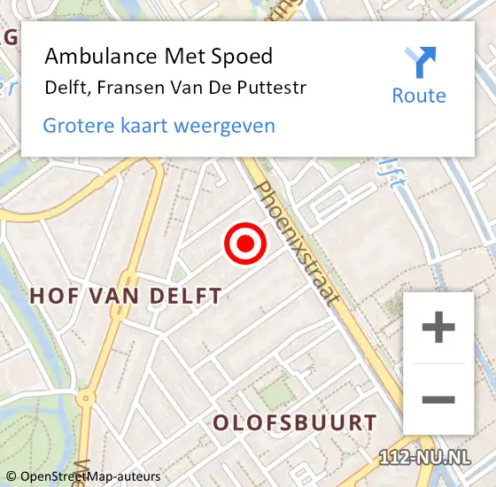 Locatie op kaart van de 112 melding: Ambulance Met Spoed Naar Delft, Fransen Van De Puttestr op 21 april 2016 19:28