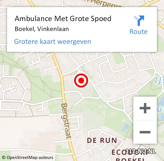 Locatie op kaart van de 112 melding: Ambulance Met Grote Spoed Naar Boekel, Vinkenlaan op 23 april 2016 01:26