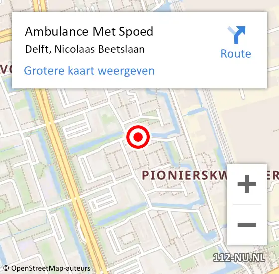 Locatie op kaart van de 112 melding: Ambulance Met Spoed Naar Delft, Nicolaas Beetslaan op 23 april 2016 08:39