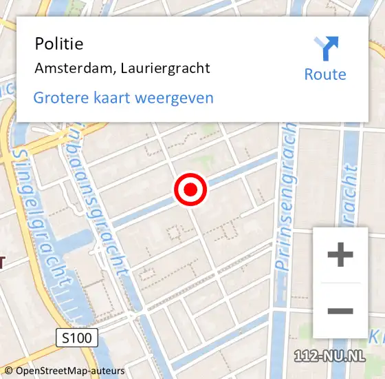 Locatie op kaart van de 112 melding: Politie Amsterdam, Lauriergracht op 24 april 2016 04:17