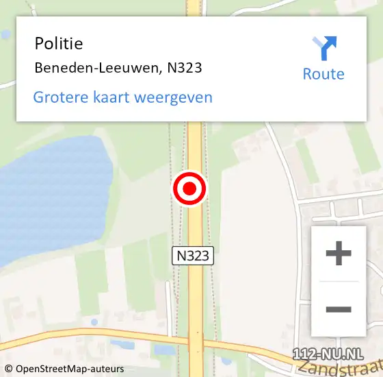 Locatie op kaart van de 112 melding: Politie Beneden-Leeuwen, N323 op 24 april 2016 05:19