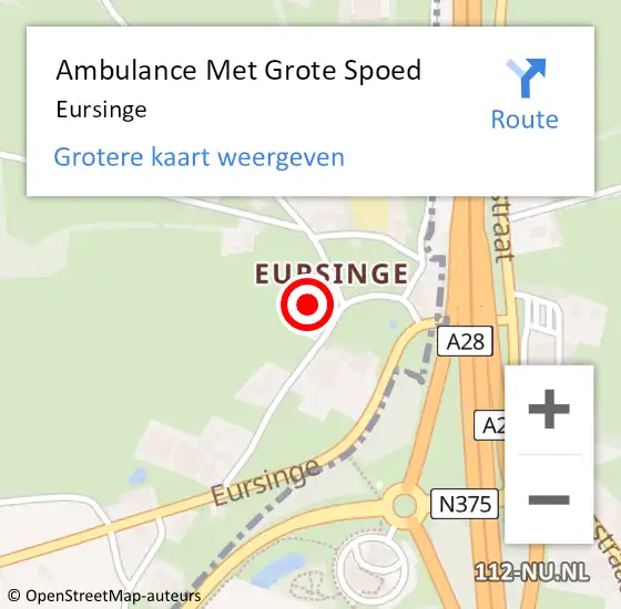 Locatie op kaart van de 112 melding: Ambulance Met Grote Spoed Naar Eursinge op 24 april 2016 09:56