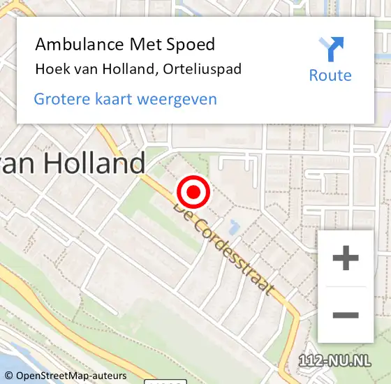 Locatie op kaart van de 112 melding: Ambulance Met Spoed Naar Hoek van Holland, Orteliuspad op 24 april 2016 23:59