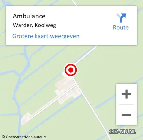 Locatie op kaart van de 112 melding: Ambulance Warder, Kooiweg op 25 april 2016 13:10
