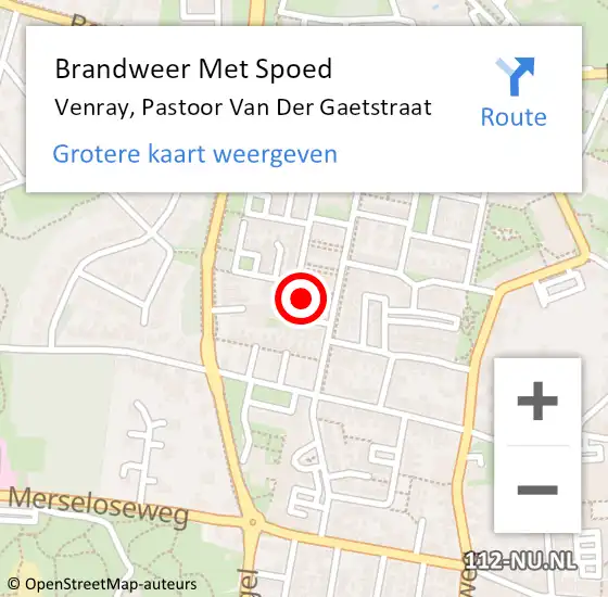 Locatie op kaart van de 112 melding: Brandweer Met Spoed Naar Venray, Pastoor Van Der Gaetstraat op 25 april 2016 21:26