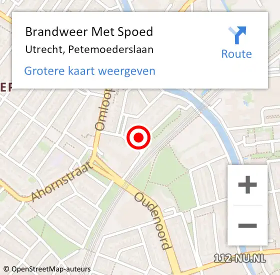Locatie op kaart van de 112 melding: Brandweer Met Spoed Naar Utrecht, Petemoederslaan op 25 april 2016 22:38