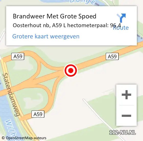 Locatie op kaart van de 112 melding: Brandweer Met Grote Spoed Naar Oosterhout nb, A59 L hectometerpaal: 96,4 op 26 april 2016 10:57