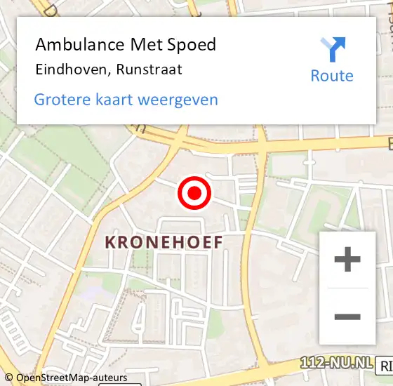 Locatie op kaart van de 112 melding: Ambulance Met Spoed Naar Eindhoven, Runstraat op 27 april 2016 08:30