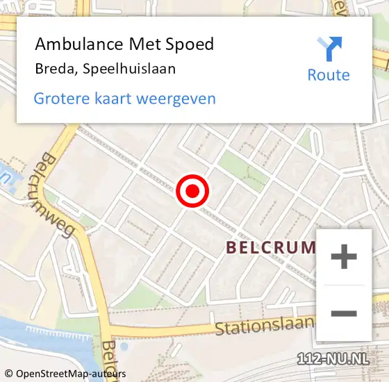 Locatie op kaart van de 112 melding: Ambulance Met Spoed Naar Breda, Speelhuislaan op 27 april 2016 09:07