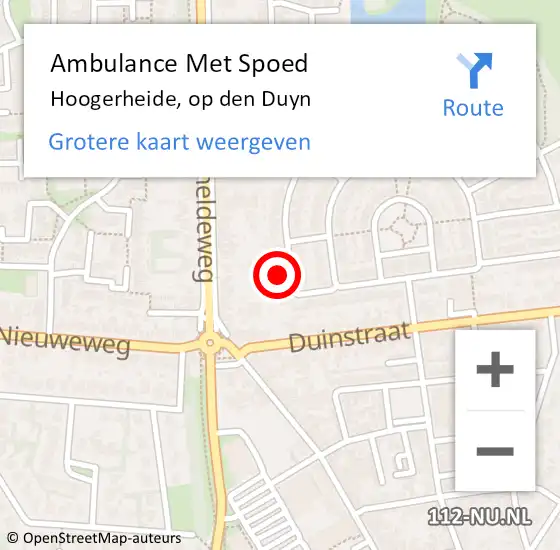 Locatie op kaart van de 112 melding: Ambulance Met Spoed Naar Hoogerheide, op den Duyn op 27 april 2016 18:14