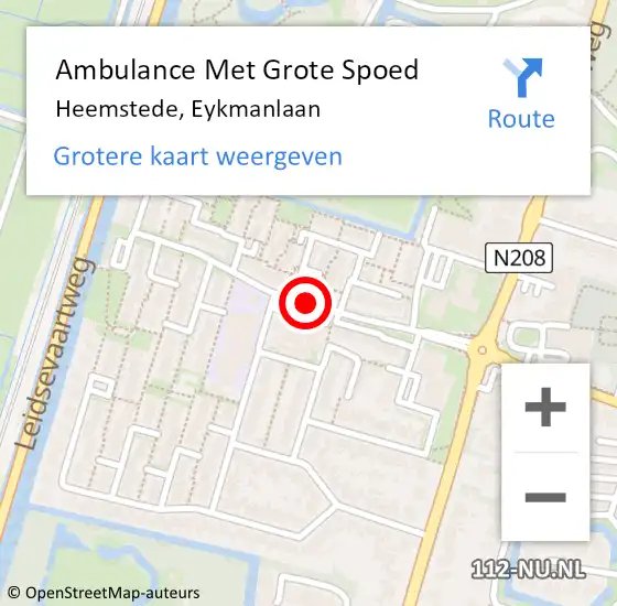 Locatie op kaart van de 112 melding: Ambulance Met Grote Spoed Naar Heemstede, Eykmanlaan op 27 april 2016 21:33