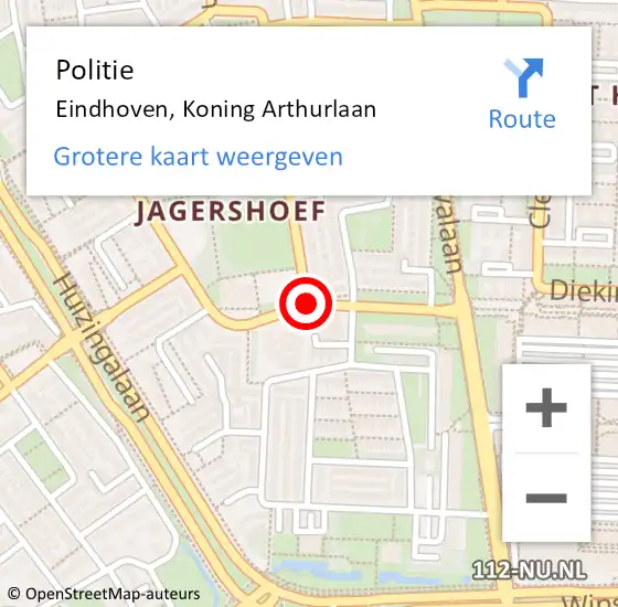 Locatie op kaart van de 112 melding: Politie Eindhoven, Koning Arthurlaan op 28 april 2016 13:37